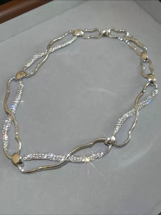 Anthropologie Jewelry - Elegant Silver -Tone Link Choker Necklace with Crystal Accents